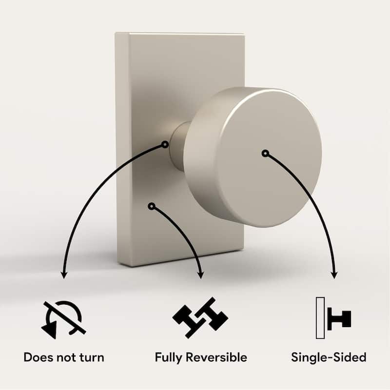 Mega Handles LAURA Dummy Round Door Knob with Slim Square Plate | Non-Turning, Reversible Handing | Easy to Install