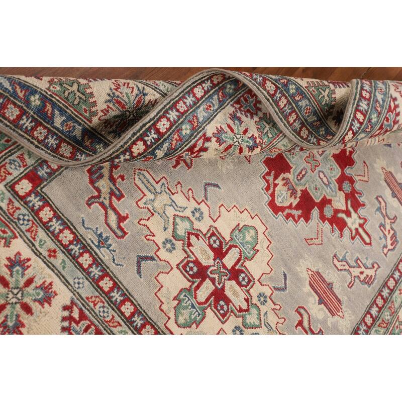 Grey Traditional Kazak Oriental Area Rug Hand-Knotted Wool Carpet - 5'0" x 6'8"