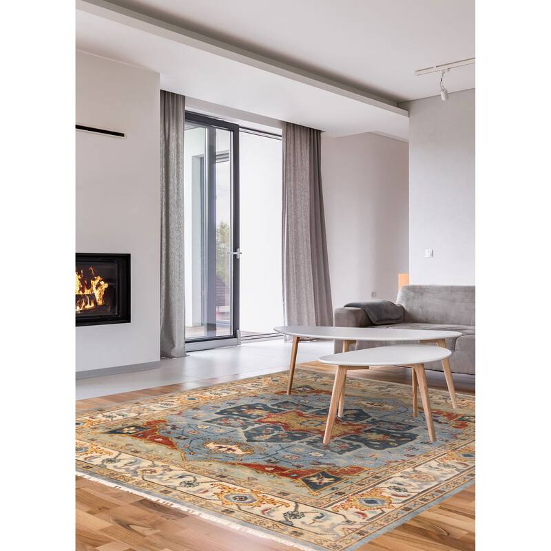 ECARPETGALLERY Hand-knotted Jules Serapi Sky Blue Wool Rug - 7'10 x 10'0