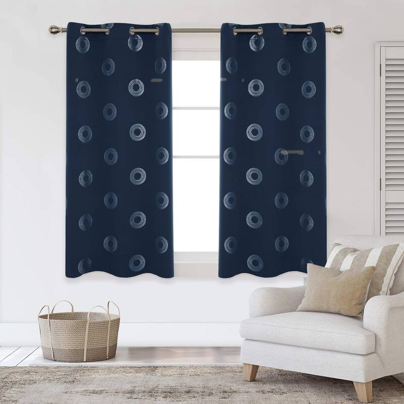 Concentric Circles Pattern Room Darkening Curtain 2 Panels - 42Wx54L-2PC - Navy Blue
