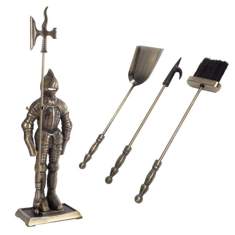Hastings Home 3-piece Medieval Knight Fireplace Tool Set - 8.25" x 4.75" x 29"
