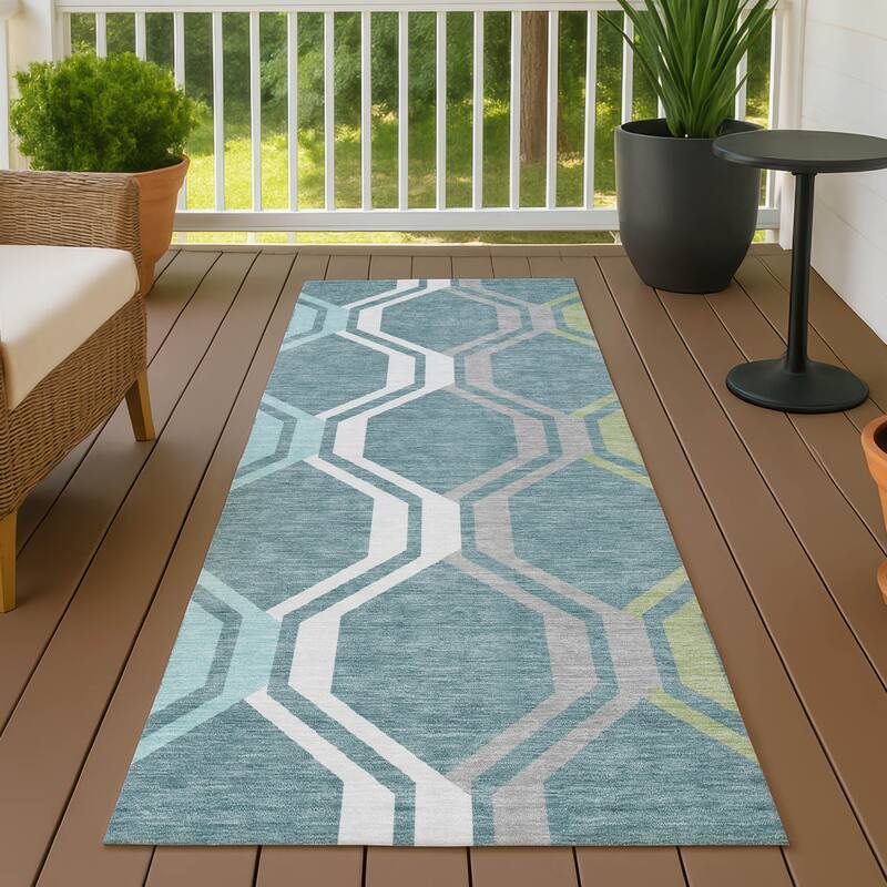 Machine Washable Indoor/ Outdoor Contemporary Dimensions Chantille Rug - Teal - 2'3" x 7'6"
