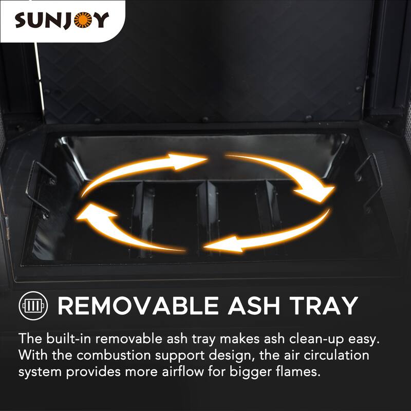 Sunjoy Smith Collection Outdoor Patio Wood Burning Steel Fireplace with Chimney, Spark Screen, Fire Poker, and Removable Grate