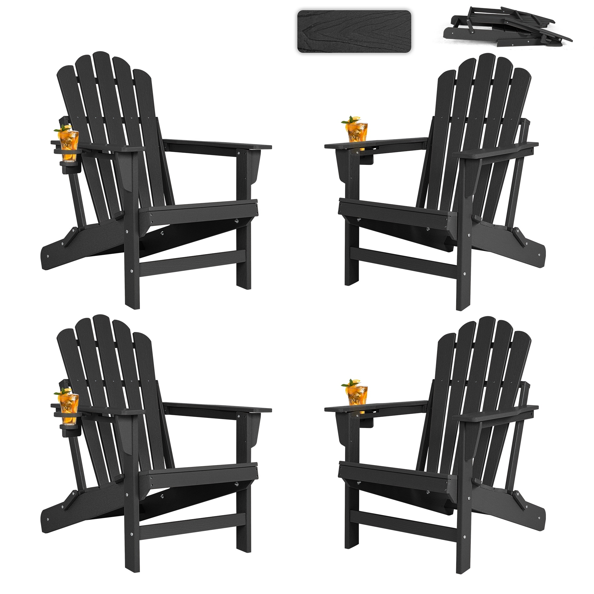 Vrakae Foldable HDPE Outdoor Adirondack Chair with Cup Holder