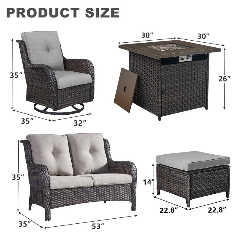 Patio Loveseat Sofa with Swivel Chair Ottoman Table