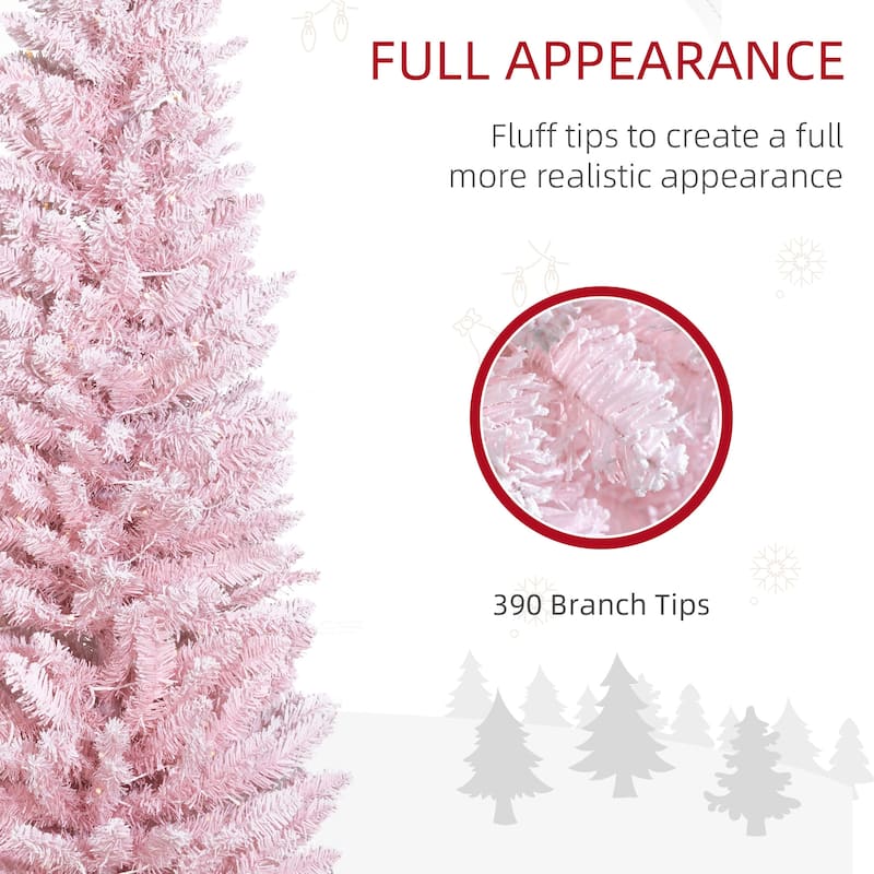 HOMCOM 6' Tall Pre-Lit Slim Noble Fir Artificial Christmas Tree with Realistic Branches, 170 Warm White LED Lights and 390 Tips