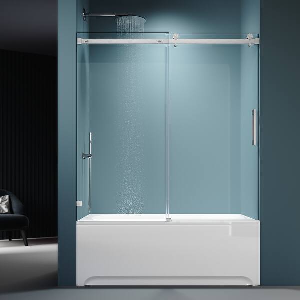 slide 7 of 12, ELEGANT Frameless Bathtub Glass Door Clear with 60W x 62 H - 60"×62" 60"×62" - Nickel Finish