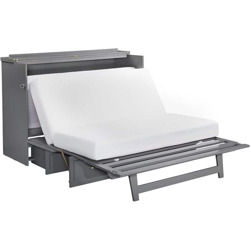 Murphy Bed Chest with Charging Station - Space Saving Fold Out Bed - Modern Grey Storage Furniture