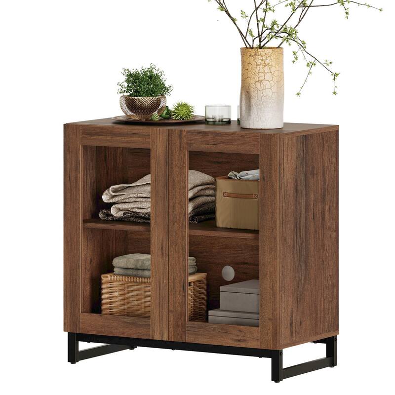 WAMPAT Modern TV Stand with Glass Doors for 110 inch TVs, Entertainment Center Console with Adjustable Shelves and Metal Base
