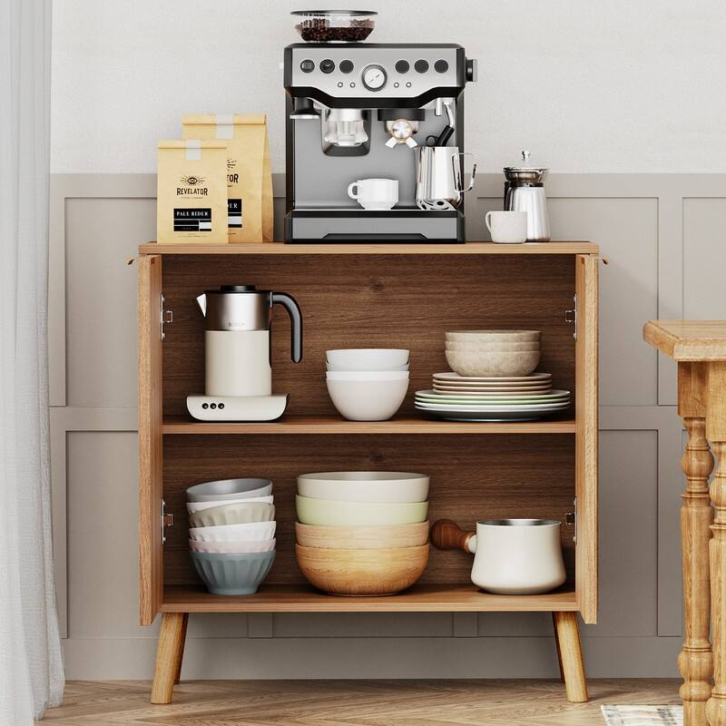 Fluted Storage Cabinet, Free Standing Buffet, Wood Sideboard