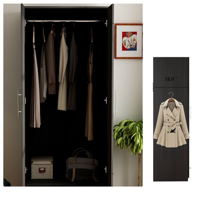 31.5" Freestanding Wardrobe Closet with Drawer, 2 Door Armoire with Hanging Rod, Modern Bedroom Storage Cabinet, Black/White