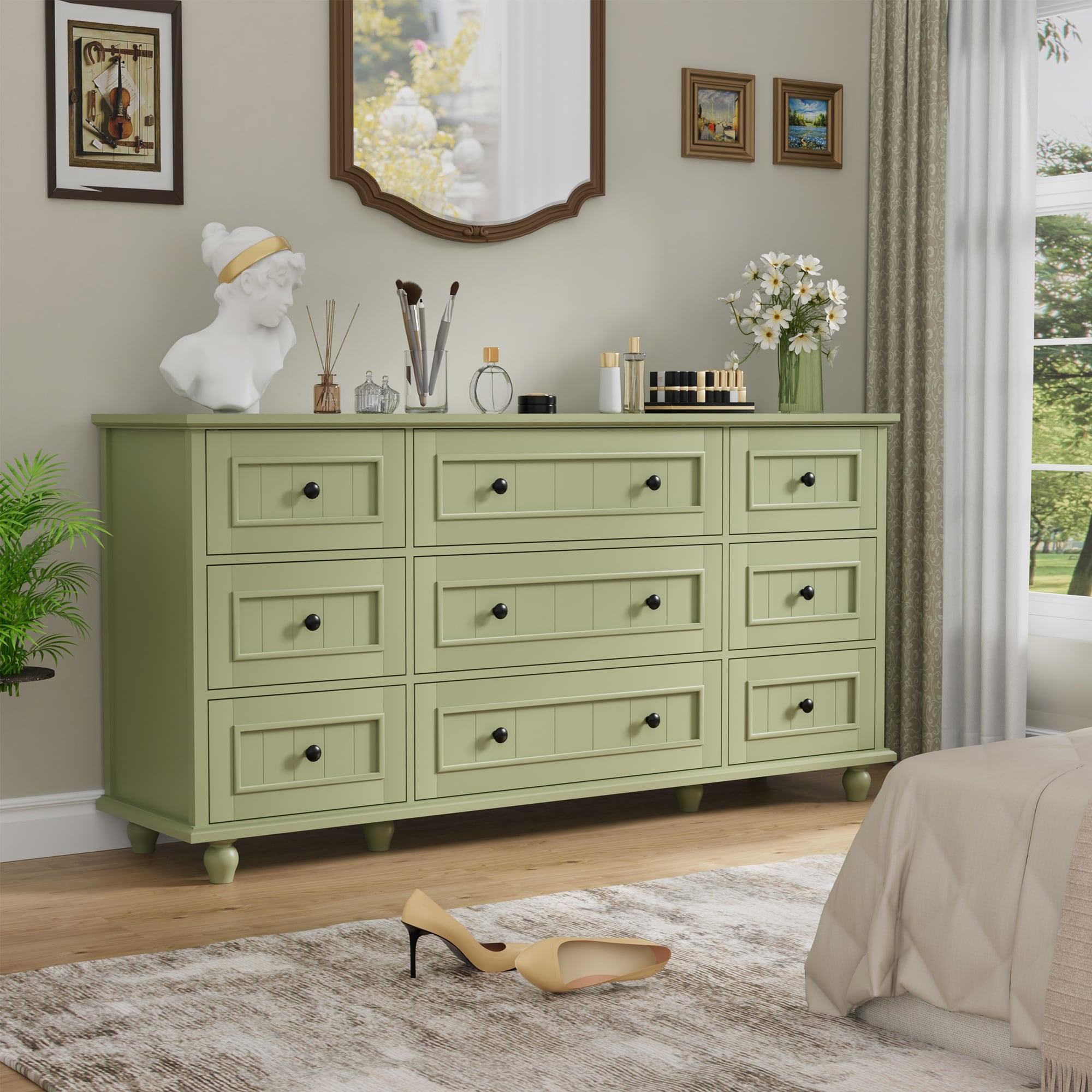 Vintage 9-Drawer Dresser Retro Storage Cabinet with Solid Legs