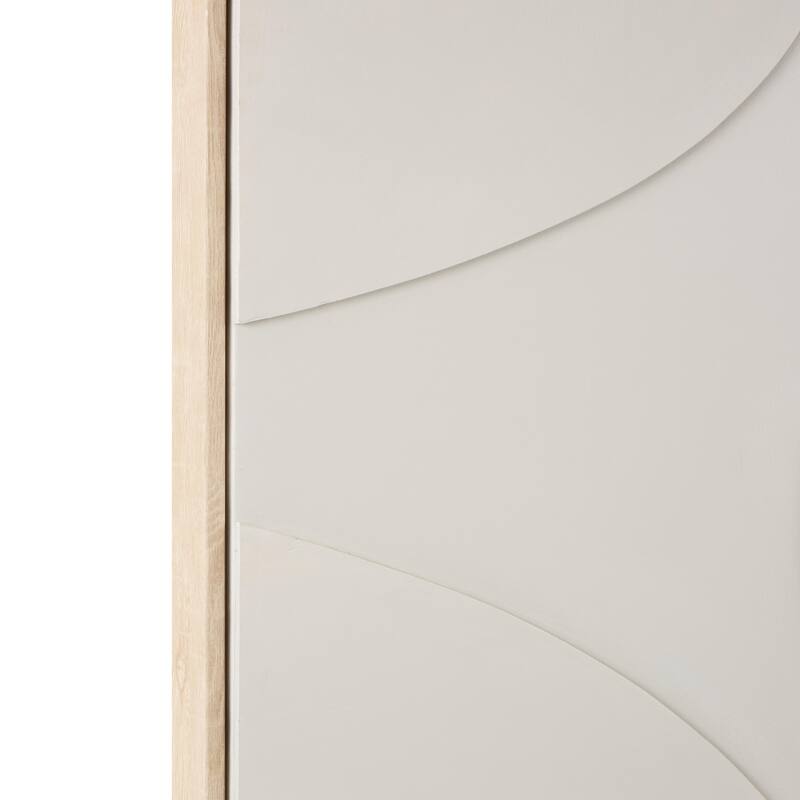 Wooden Geometric Living Room Framed Wall Art with Abstract Circles and Brown Wooden Frame - Beige or White - Roche River Decor