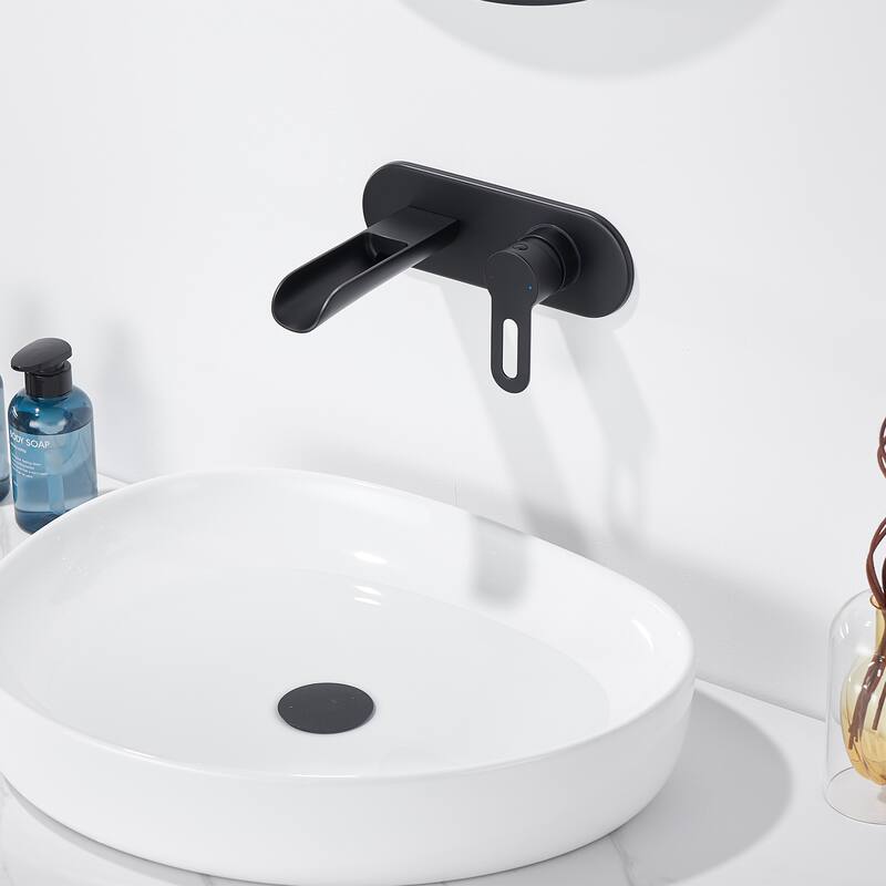 Luxier Vivid Fall 1-Handle Wall Mounted Bathroom Faucet with Valve - Matte Black
