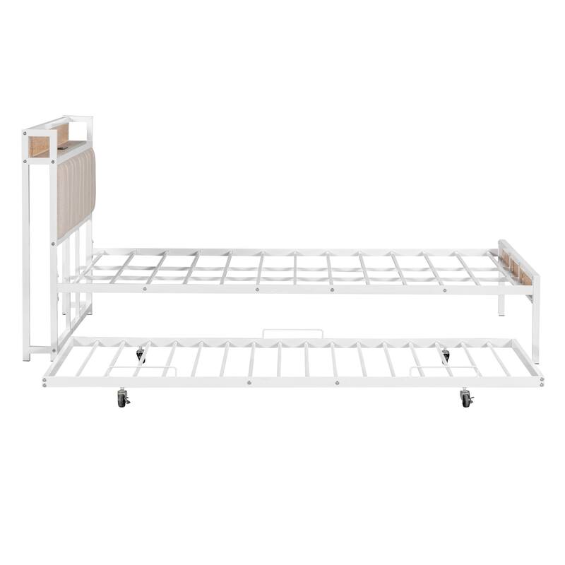 HomeRoots White Metal Queen Bed Frame With Trundle