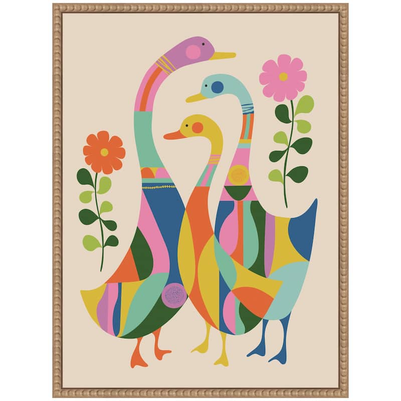 Kate and Laurel Sylvie Ducks and Wildflowers Framed Canvas by Rachel Lee