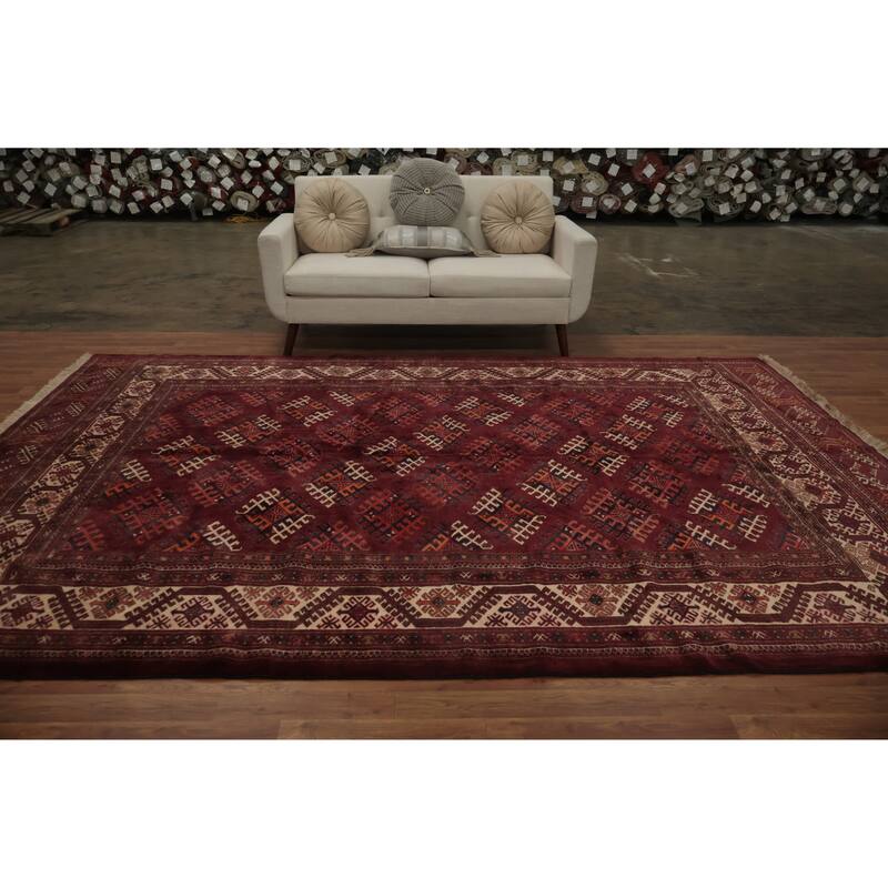 Hand Knotted Oriental 100% Wool Carpet Traditional All-Over Red Turkoman Area Rug - 11' 4'' X 7' 7''