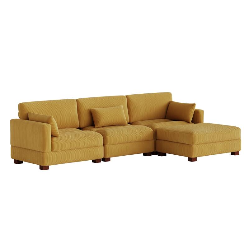 Corduroy Modular Sectional Sofa with Ottoman and Pillows