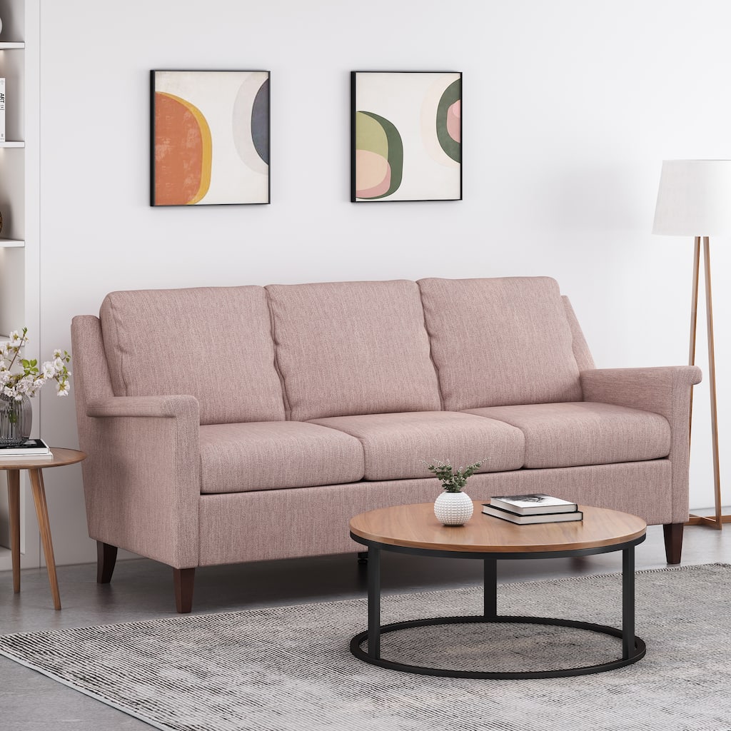 76.5 Inches Upholstered Couch, Compact Sofa Loveseat Couch with Wood Legs, Fabric Couches 2 Seats Love Seats for Living Room