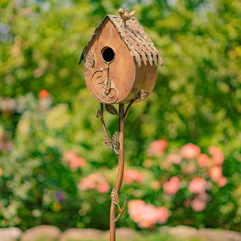 Country Style Iron Birdhouse Stake "Farm House"