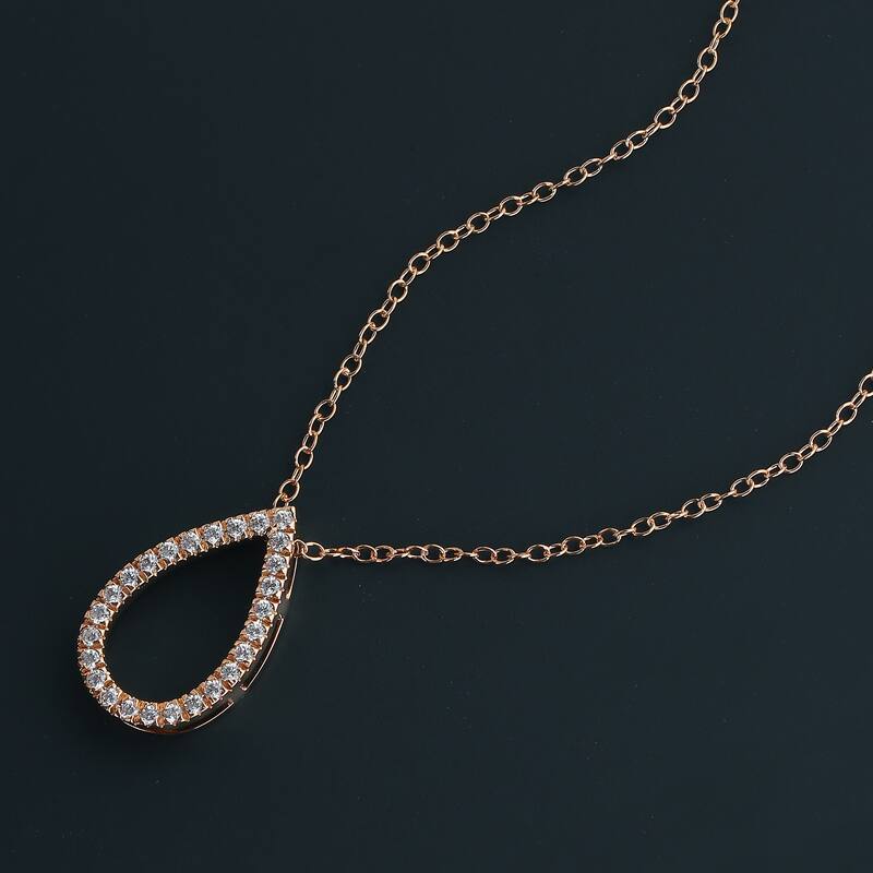1/6ct - 1ct TDW 14K Gold Open Pear Diamond Pendant Necklace for Women - 1/4ct - Rose