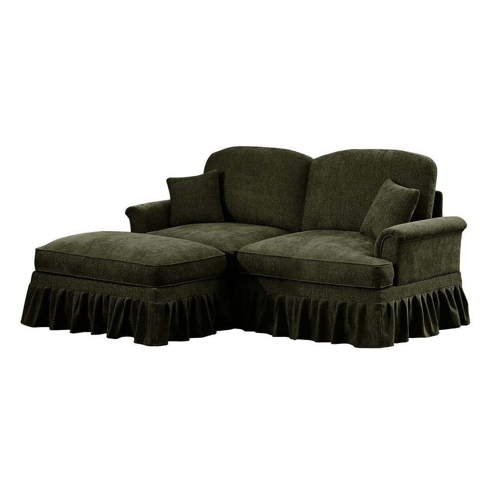 2-Seater L Shaped Sofa Couch, Lounge Sofa with Removable Ruffles Pleats Skirts, Loveseat Sofa with Movable Ottoman