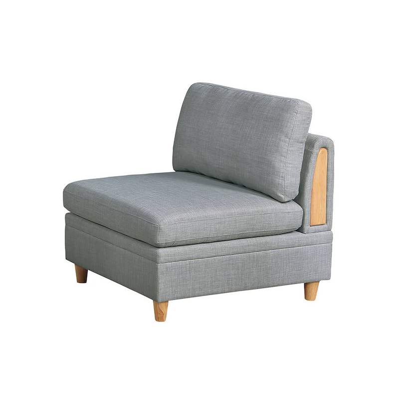 Gimy 37 Inch Modular Armless Sofa Chair, Light Gray Dorris Fabric, Wood