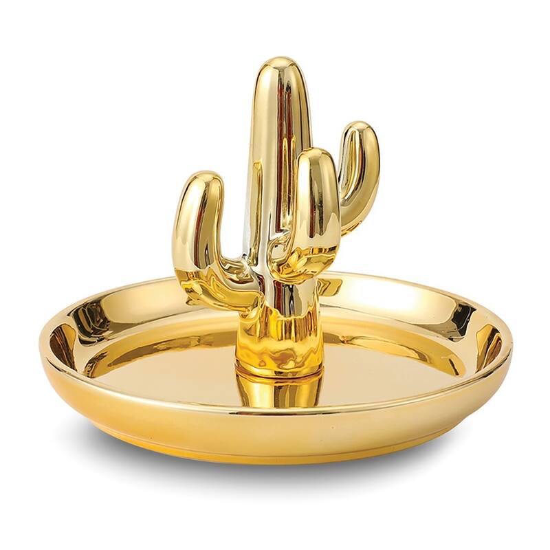 Curata Gold-Tone Standing Cactus Ceramic Ring Holder