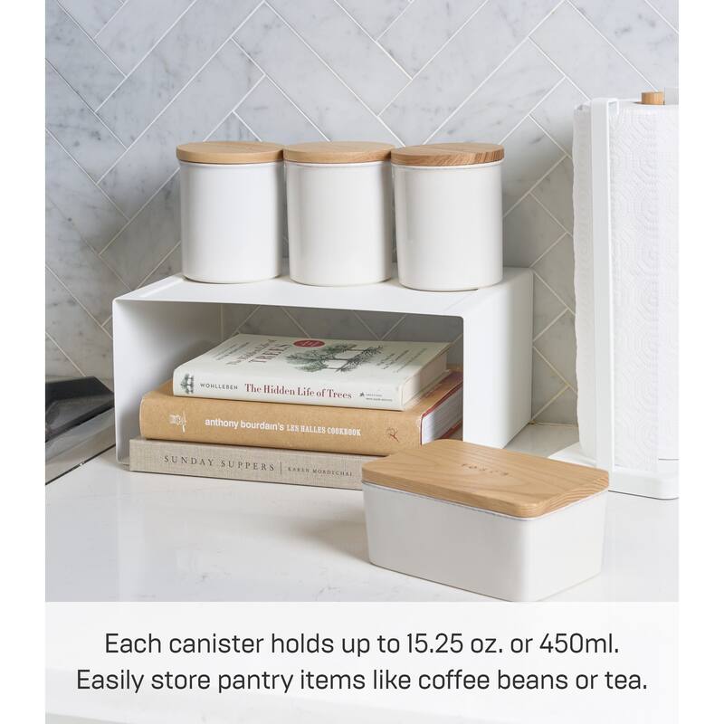 Yamazaki Home Ceramic Canister - Four Styles, Ceramic, Plain, 15.25 oz., 450 ml - L 3.74 x W 3.74 x H 4.53 inches