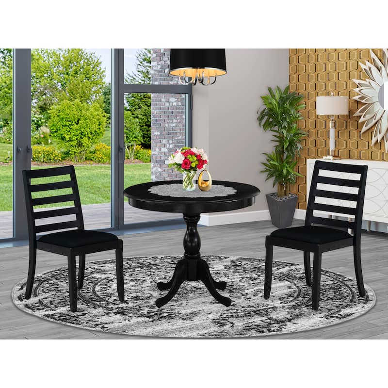 East West Furniture Dining Set- A Round Table and Stackable Dining Chairs, Wire Brushed Black (Pieces & Seat Type Options) - AMX13-ABK-24