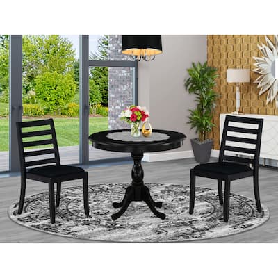 East West Furniture Dining Set- A Round Table and Stackable Dining Chairs, Wire Brushed Black (Pieces & Seat Type Options)
