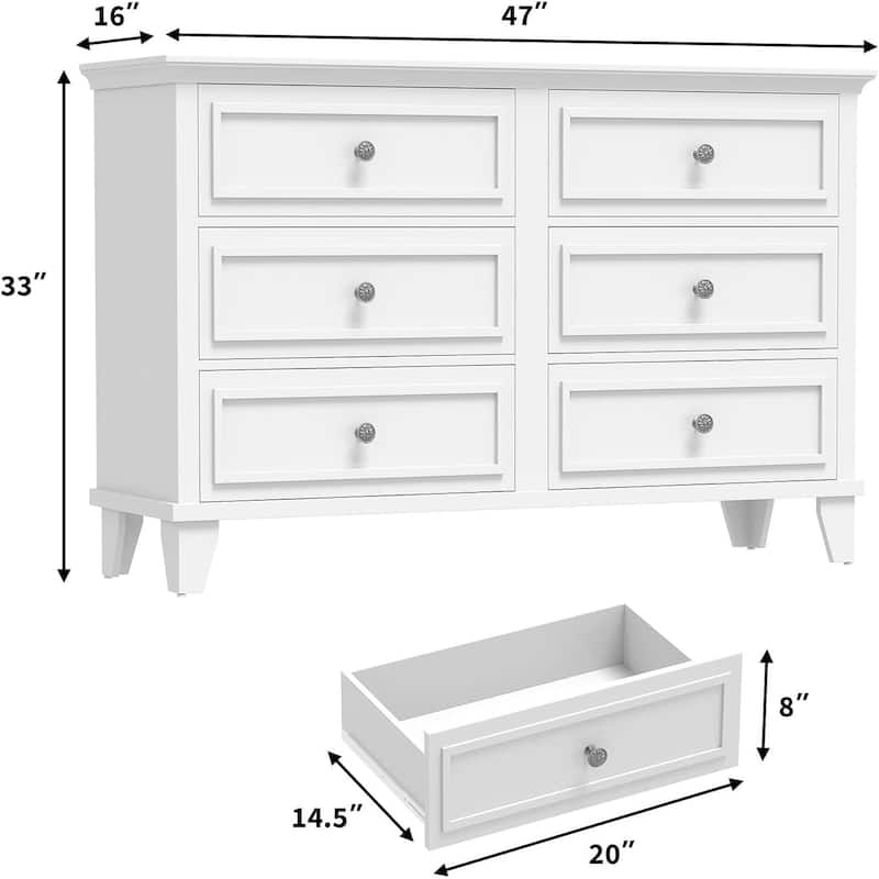 6 Drawer Dresser, Wooden Storage Chest of Drawers for Bedroom, Living Room, Hallway