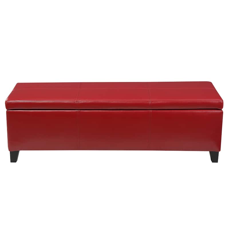 Elias Storage Ottoman Bench, 51 Inch Plush Cherry Red Faux Leather
