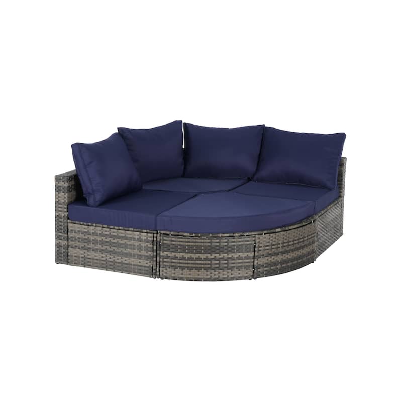 8 Piece Outdoor Patio Sofa Set, L- Shaped Wicker Patio Conversation Set with Curved Ottoman and Removable Cushion