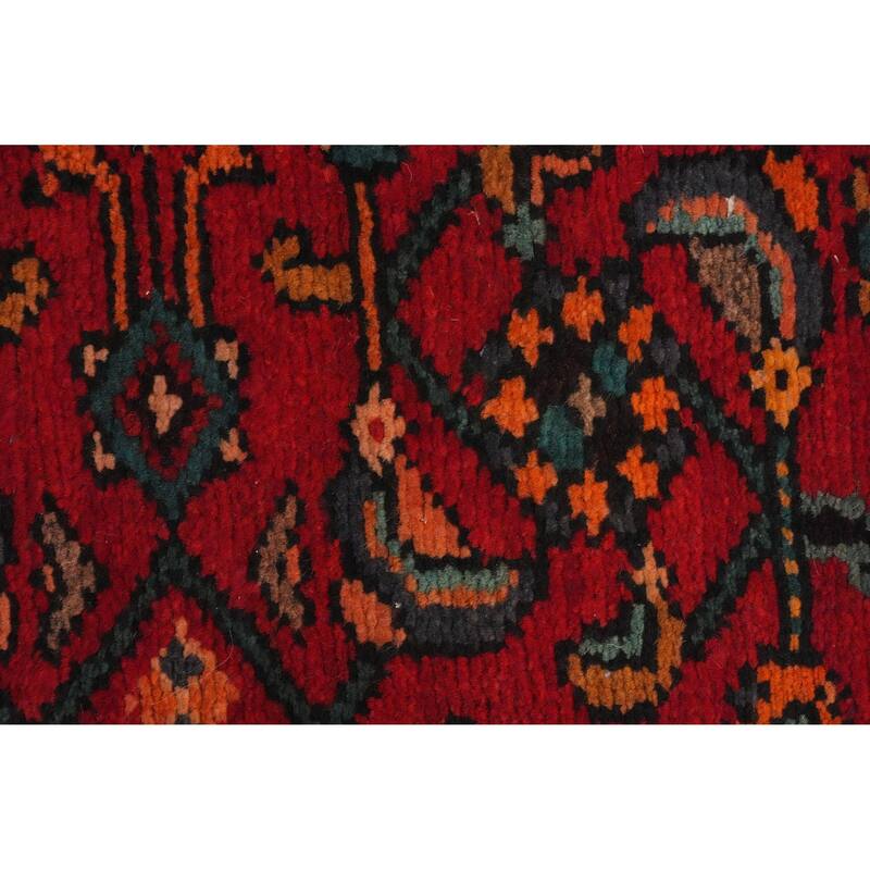 Hand Knotted Oriental 100% Wool Carpet Traditional Geometric Red Hamedan Runner Rug - 9' 11'' X 3' 0''