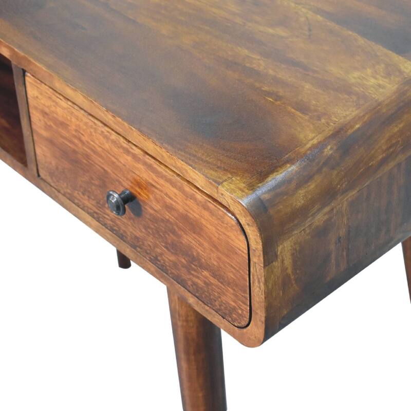 Mid-Century Modern Wood Curved Writing Desk Table With Strong Legs