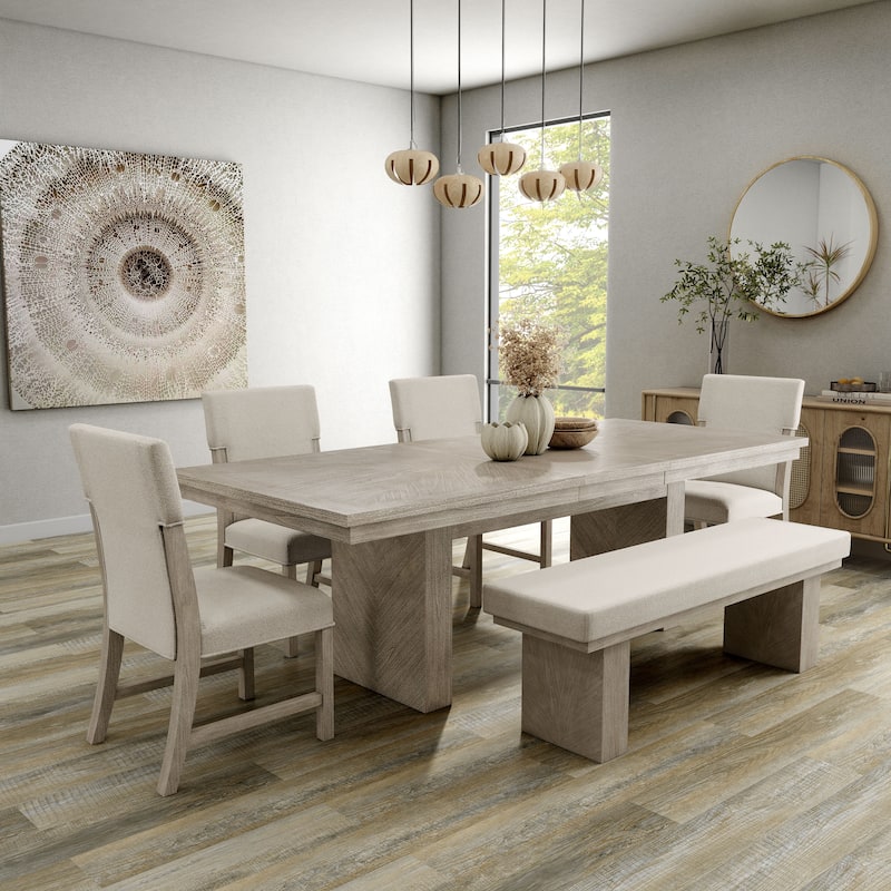 Furniture of America Yetaria Modern Farmhouse 6-Piece Natural Wood Dining Table Set - Natural