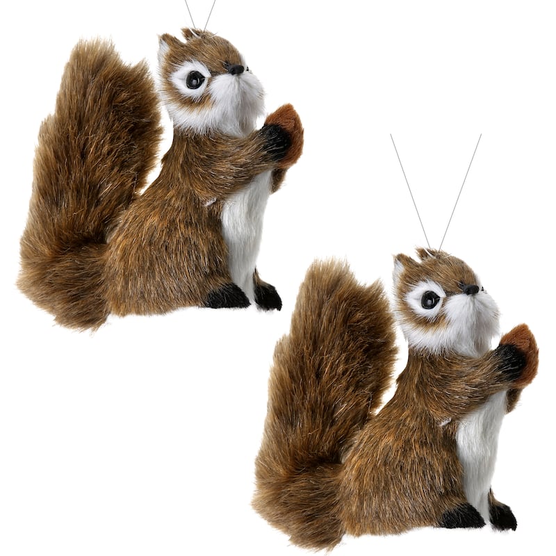4.5" Furry Squirrel Ornament Set of 2