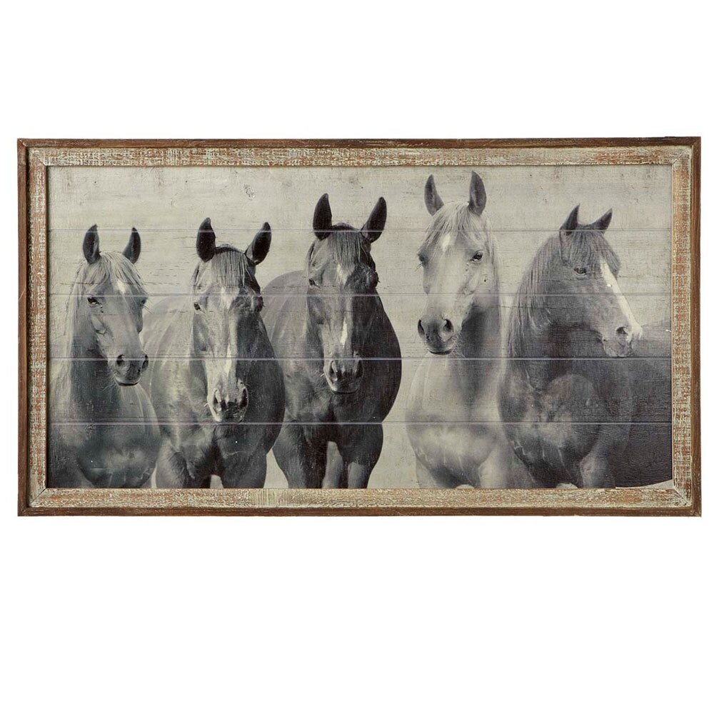 Shop 36 Rustic Black And White Horses With Wooden Frame Wall