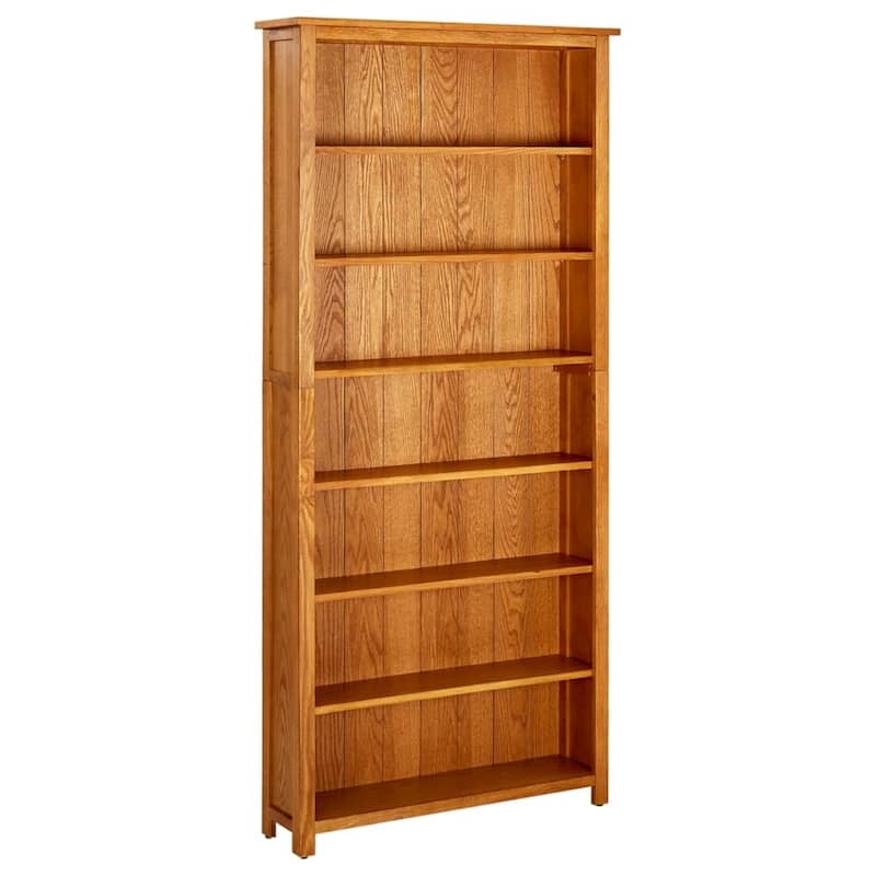 vidaXL 7-Tier Bookcase 35.4"x8.8"x78.7" Solid Oak Wood