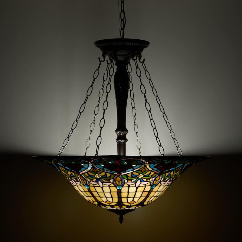 Ava River of Goods Multicolor Stained Glass and Metal 24-Inch Pendant Light with Adjustable Hanging Cord - 24" x 24" x 84"