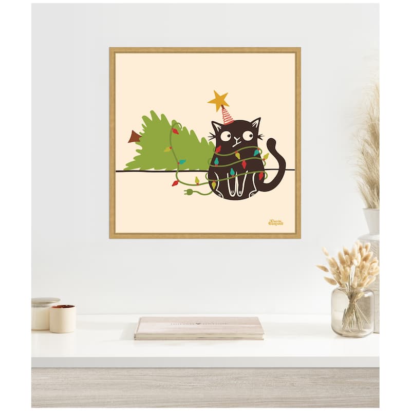 Kate and Laurel Framed Canvas Meowy Christmas Dear Santa by Carrie Cantwell