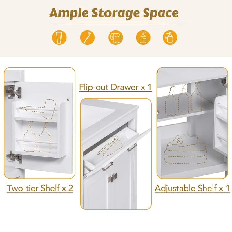 30-inch Bathroom Vanity with Ceramic Sink, Modern Single Bathroom Cabinet with 2 Doors and a Shelf, 2 Soft Close Doors