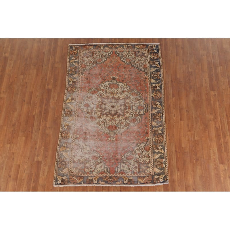 Distressed Bakhtiari Persian Antique Area Rug Hand-Knotted Wool Carpet - 4'5"x 6'9"