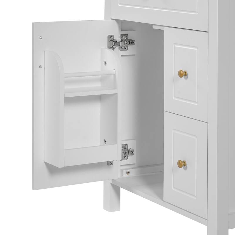 24-Inch Bathroom Vanity With Ceramic Sink, 1 Soft Close Door, 2 Soft Close Drawers, And Double Storage Racks On The Door