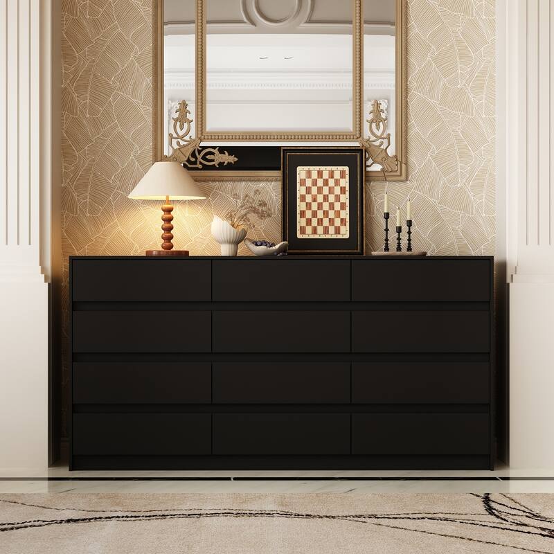 Modern 12-Drawer Bedroom Dresser - Sleek Storage Chest, White or Black