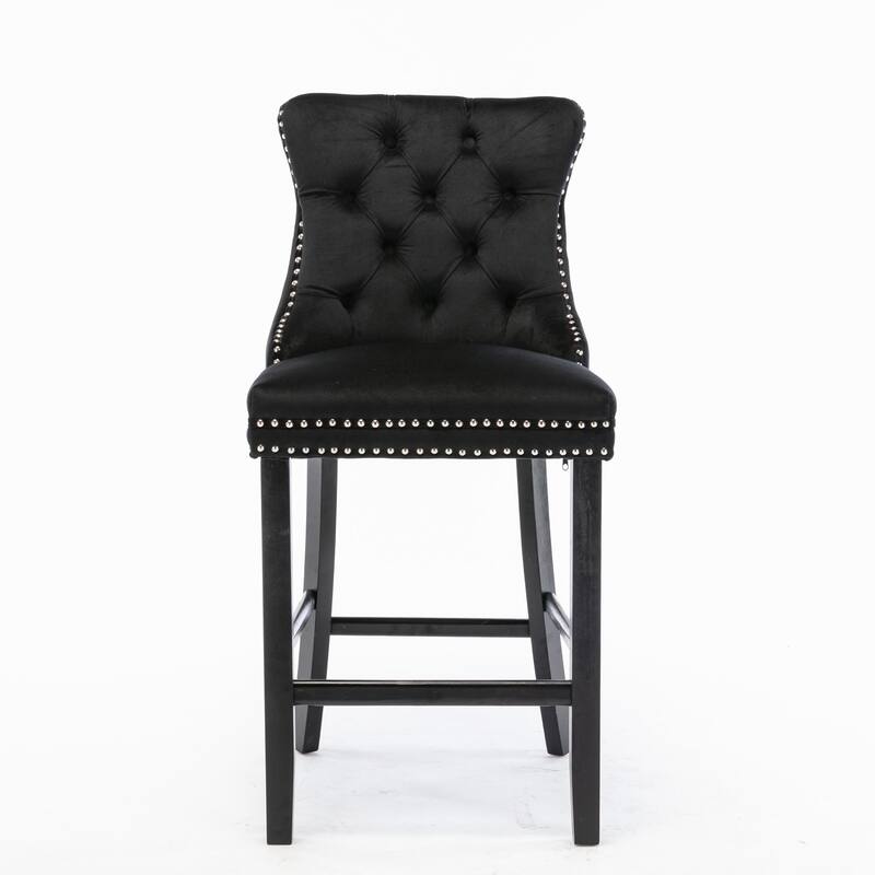 Counter Height Bar Chairs Set of 2, Bar stools with Button Tufted Back, Upholstered Kitchen Island Chairs with Footrest