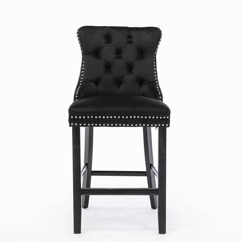 Velvet Upholstered Accent Chairs Barstools Set of 2 with Button Tufted