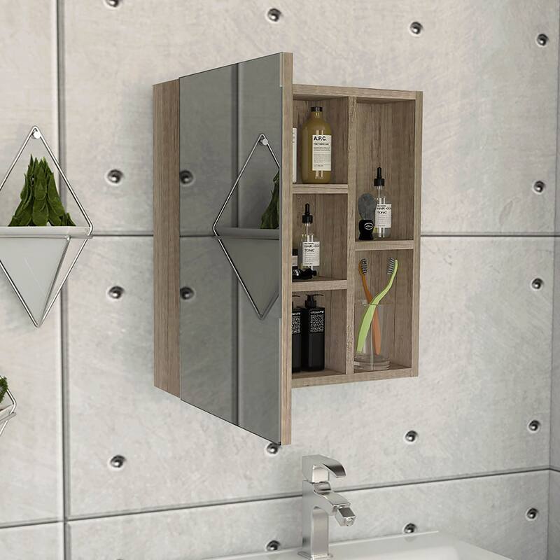 TUHOME Labelle Medicine Cabinet With Mirror Door, Open & Closed Shelving - N/A