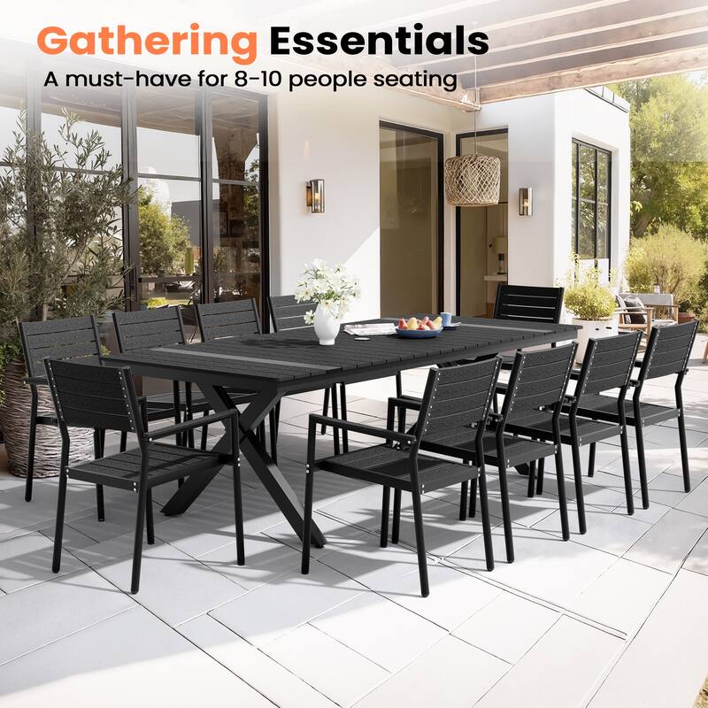 Pellebant Aluminum Rectangular Outdoor Patio Dining Table with Umbrella Hole